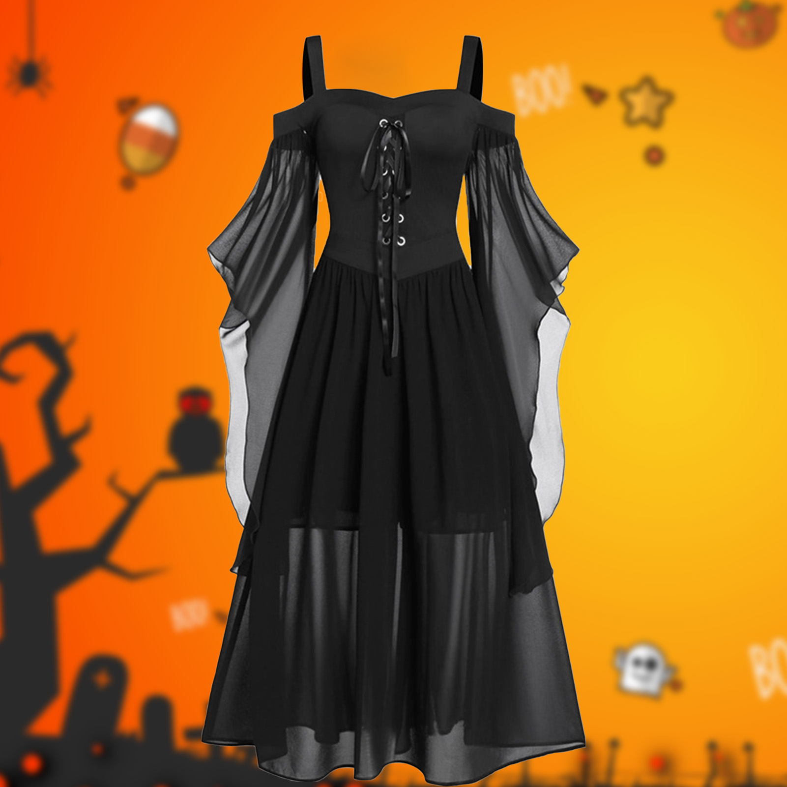 Robe Princesse Gothique Femme - Costume Halloween Sorcière Vampire, Déguisement Vintage Pour Carnaval - 5